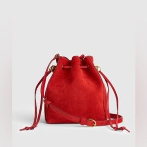 Madewell Red Mini Suede Drawstring Bucket Bag